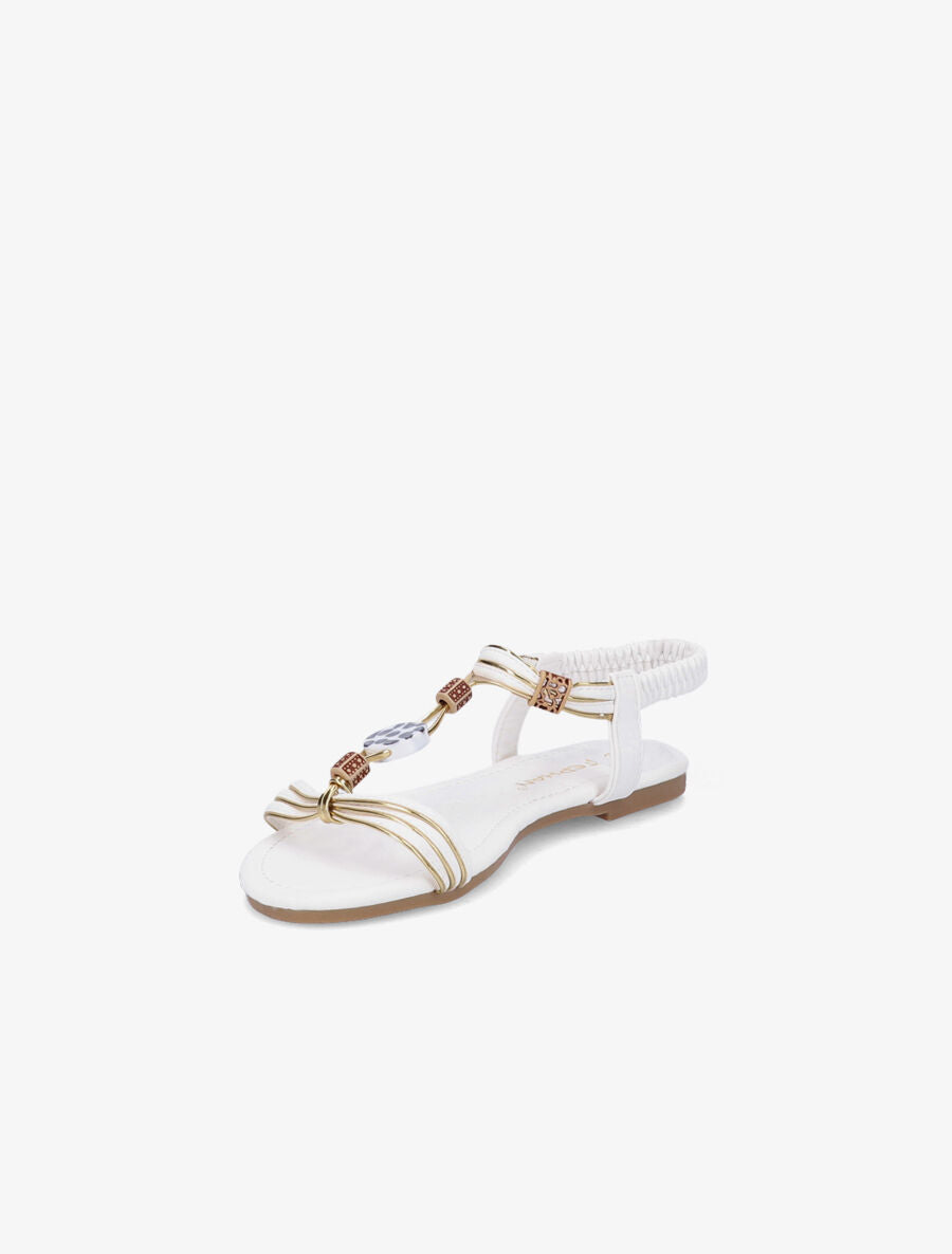 Nu-pieds à perles et liserés dorés - Blanc - 3