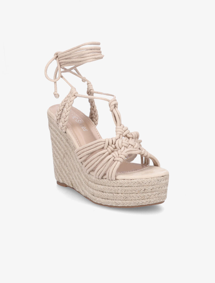 Sandales compensées en cordes tressées - Beige - 2