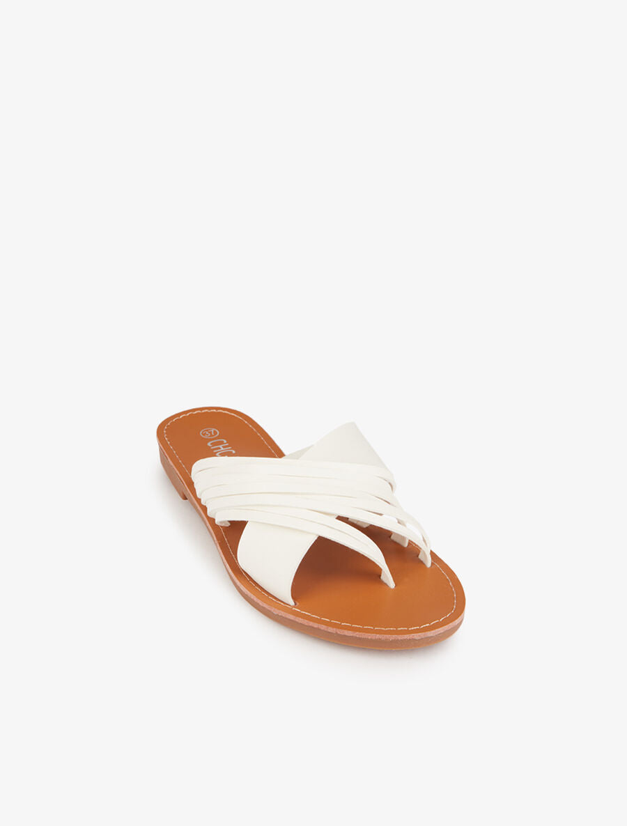 Claquettes à ganses croisées stylisées - Blanc - 6