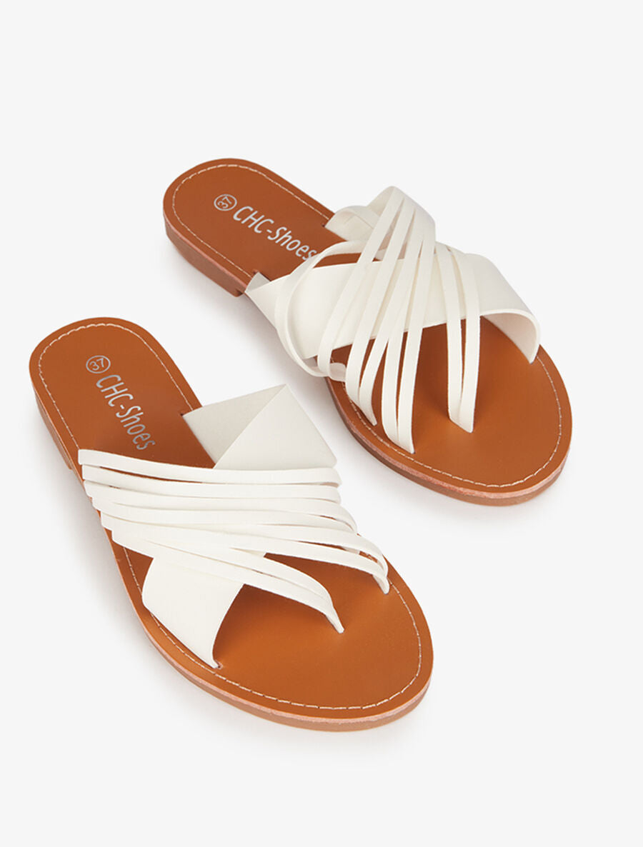 Claquettes à ganses croisées stylisées - Blanc - 5