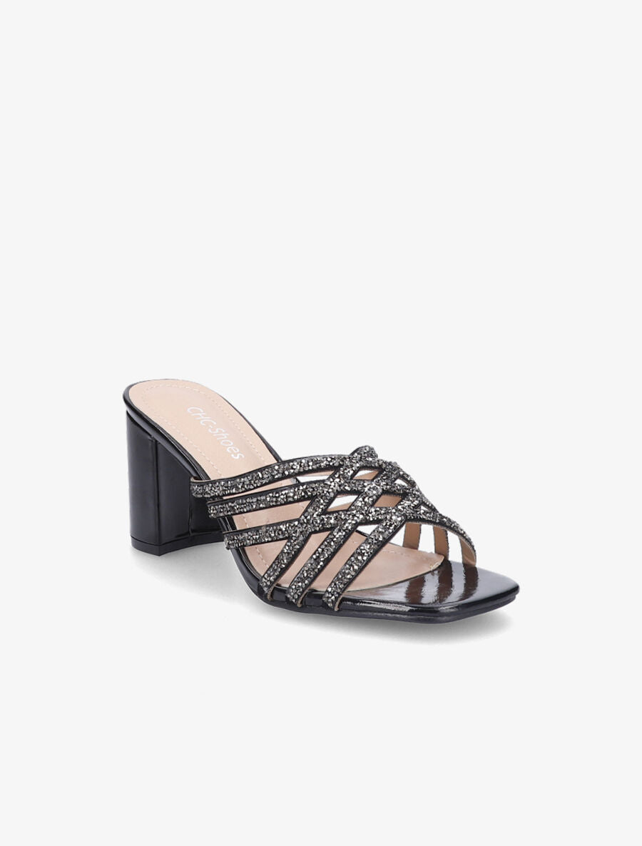 Mules à brides croisées et strassées - Noir - 2