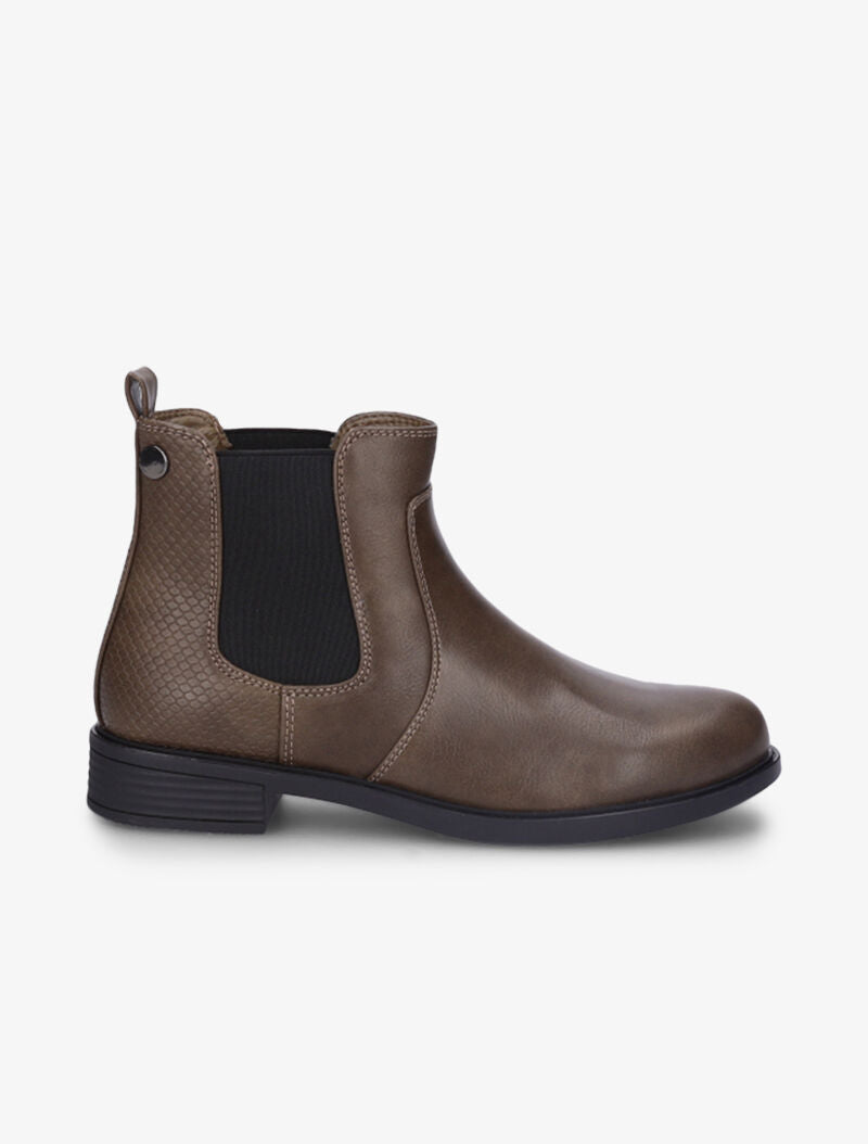 Bottines en simili à contrefort effet croco - Taupe - 2