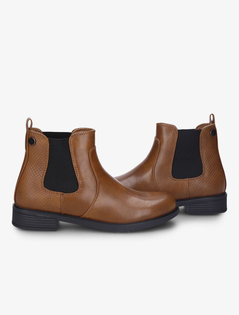 Bottines en simili à contrefort effet croco - Camel - 1