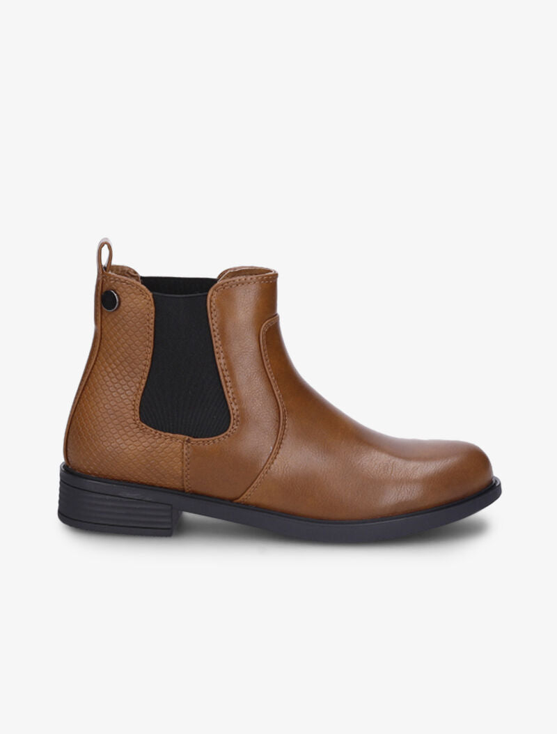 Bottines en simili à contrefort effet croco - Camel - 2