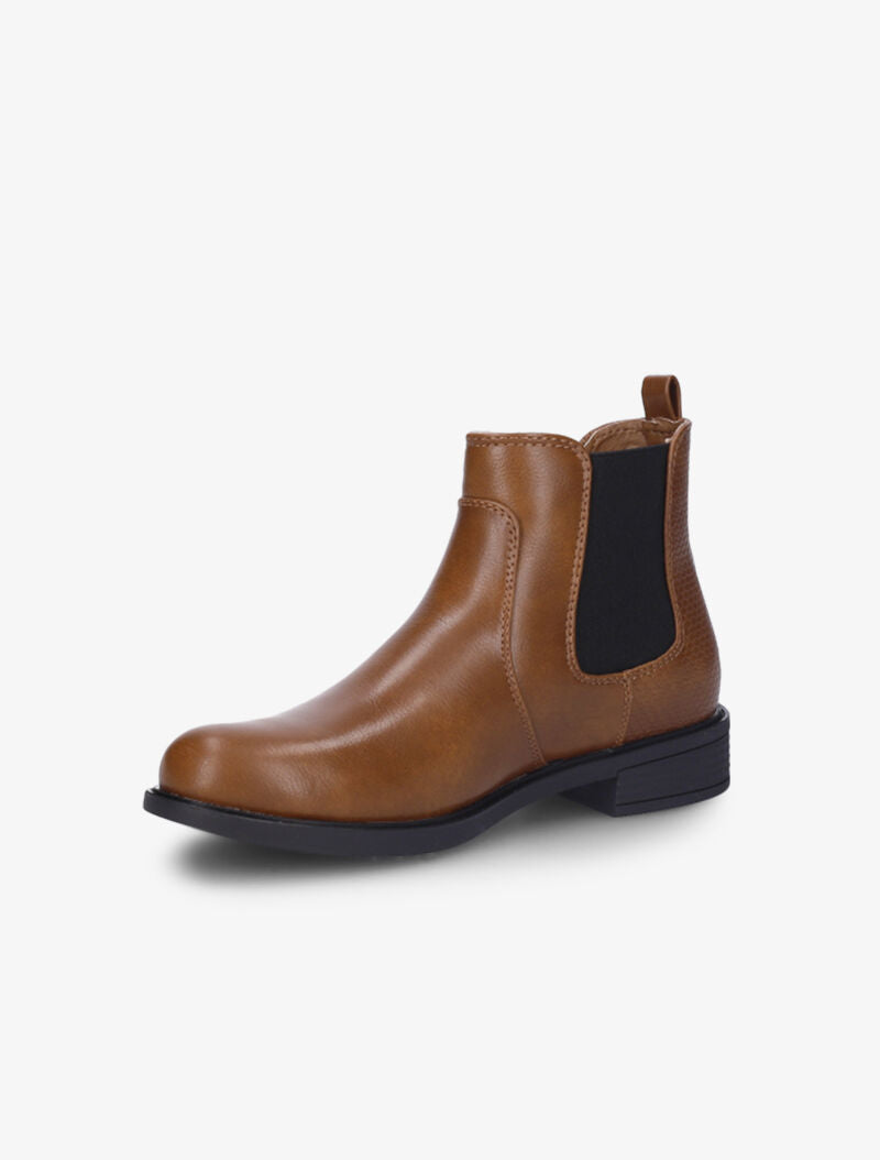 Bottines en simili à contrefort effet croco - Camel - 4
