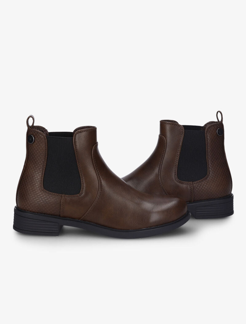 Bottines en simili à contrefort effet croco - Marron - 1
