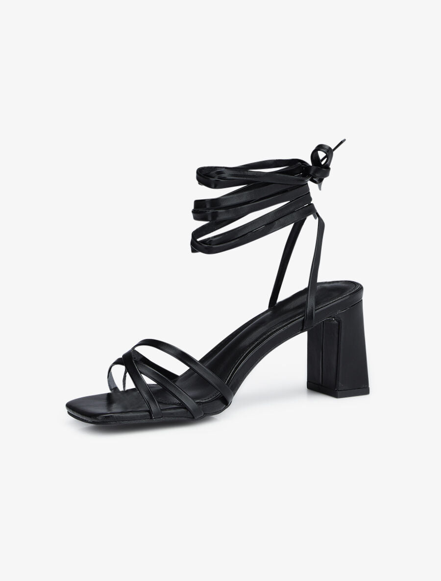 Sandales unies à lacets - Noir - 3