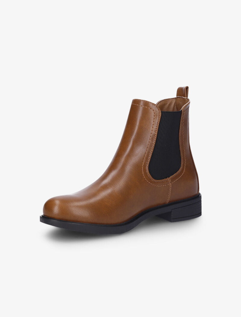 Bottines plates en simili à chevilles élastiquées - Camel - 4