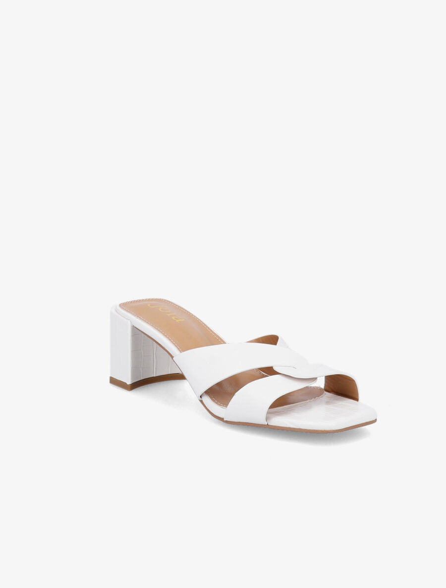 Mules effet croco à talon stylisé - Blanc - 2