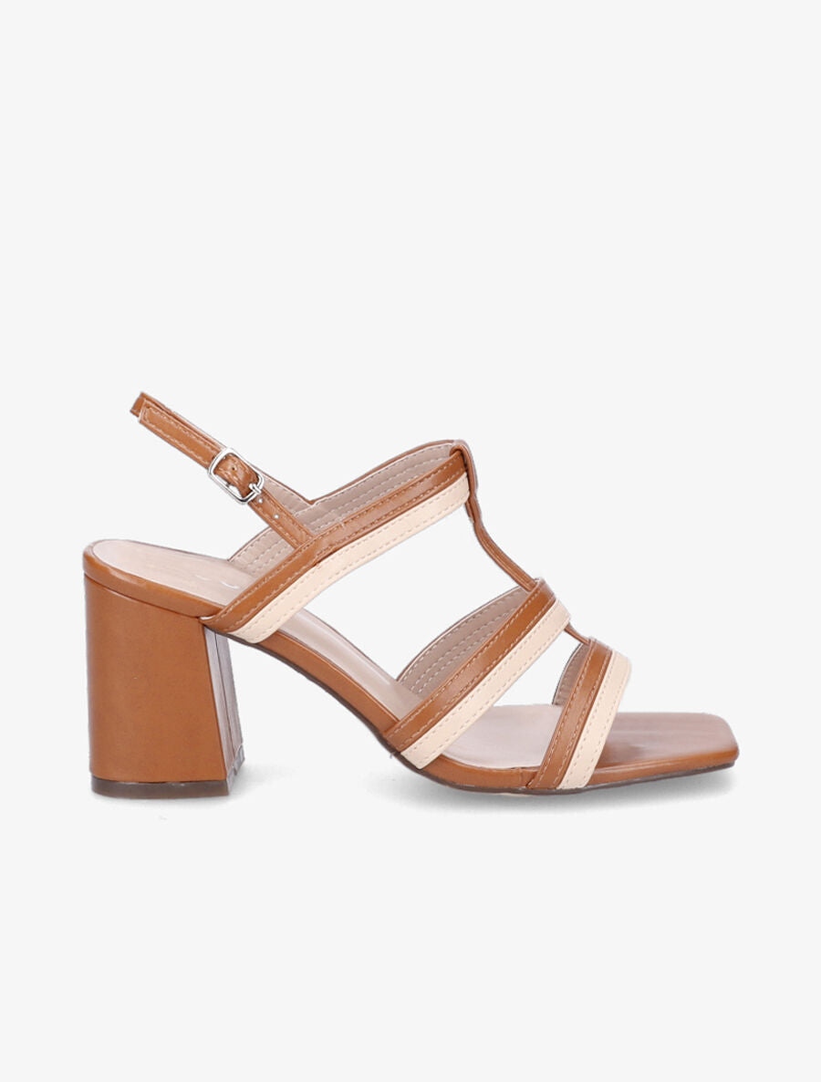Sandales bicolore en simili - Camel - 5