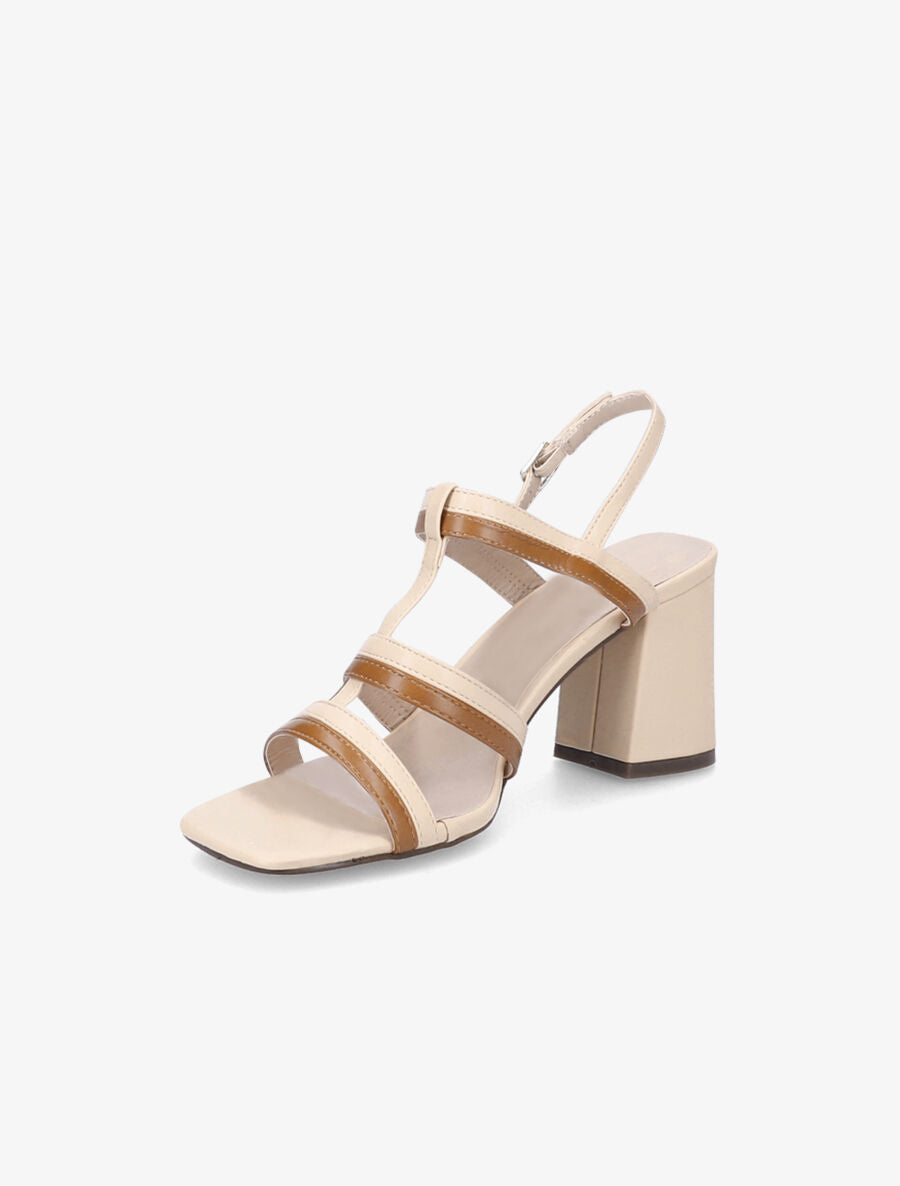 Sandales bicolore en simili - Beige - 3