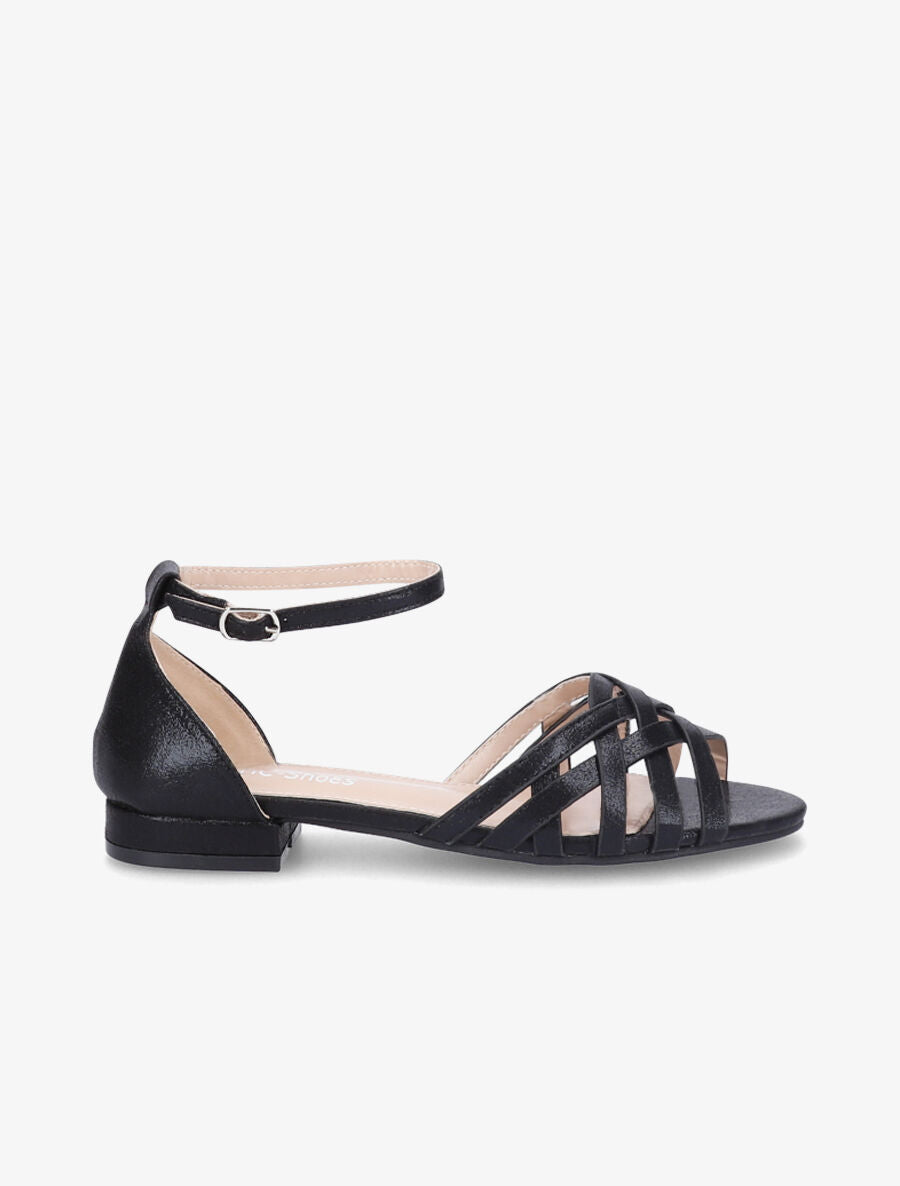 Nu-pieds tressés en tissu lamé - Noir - 1
