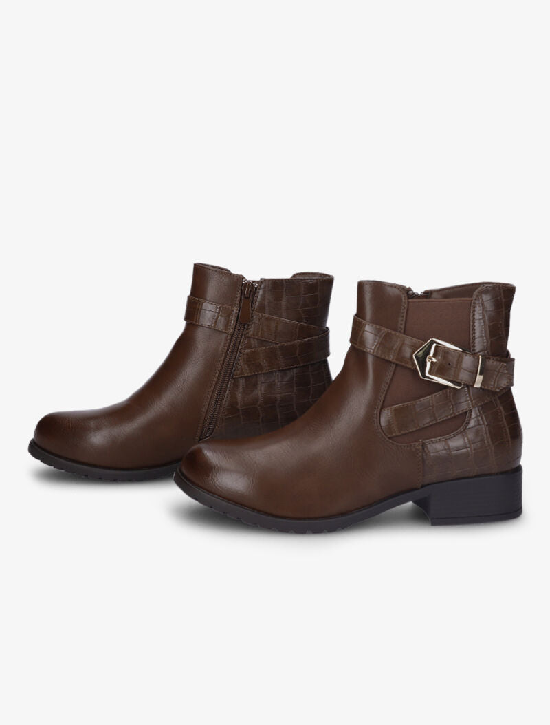 Bottines à contreforts effet croco et chevilles élastiquées - Marron - 4