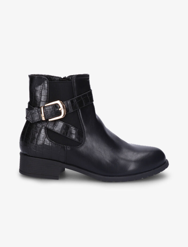 Bottines à contreforts effet croco et chevilles élastiquées - Noir - 5