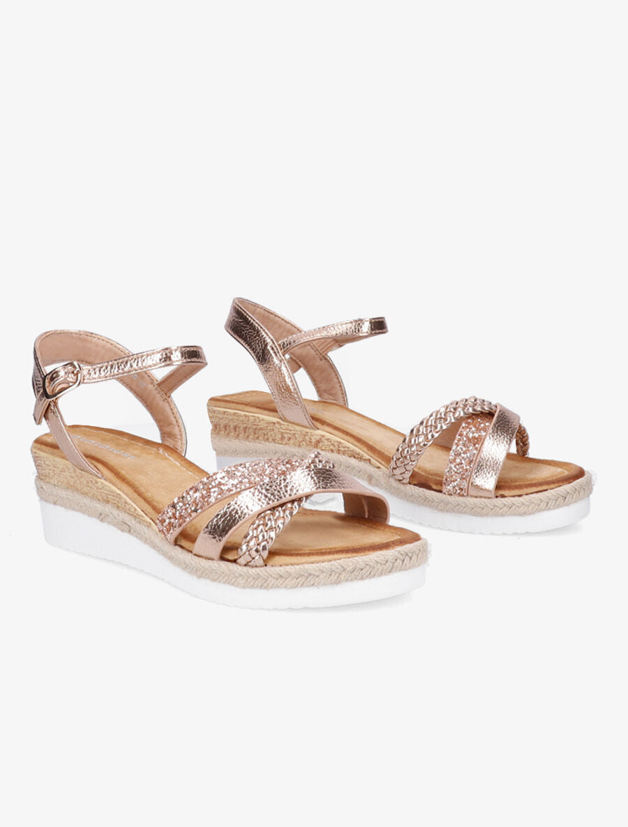 Sandales compensées à brides irisées et tressées - Champagne - 4