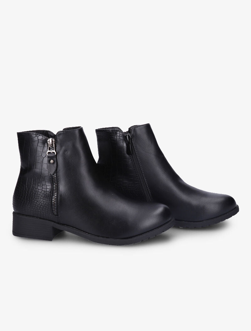 Bottines bi-matière à zip décoratif - Noir - 5