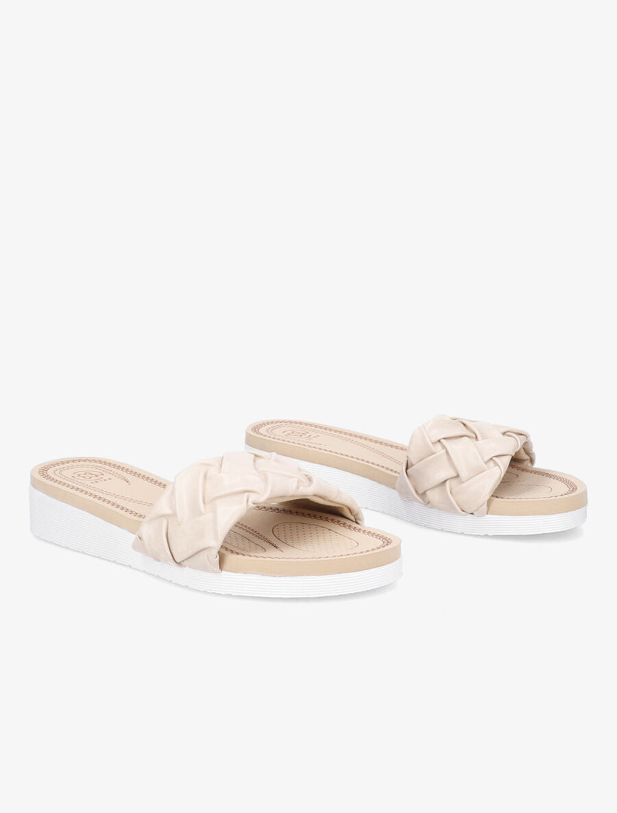 Claquettes en simili tressé - Beige - 4