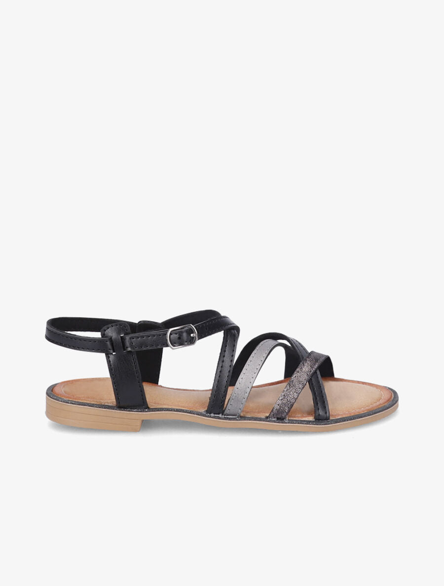 Nu-pieds en simili à ganses entrelacées irisées - Noir - 5