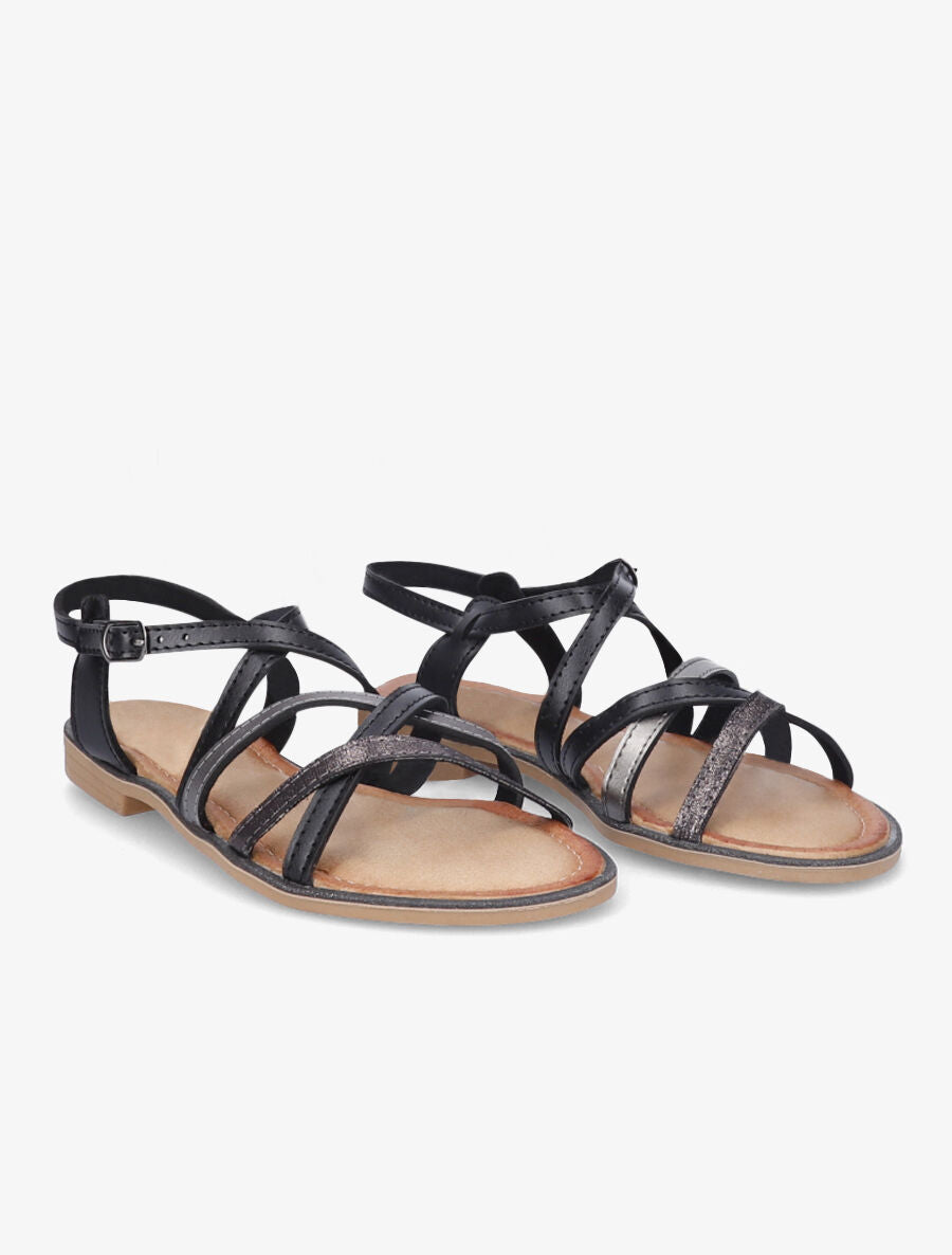 Nu-pieds en simili à ganses entrelacées irisées - Noir - 4