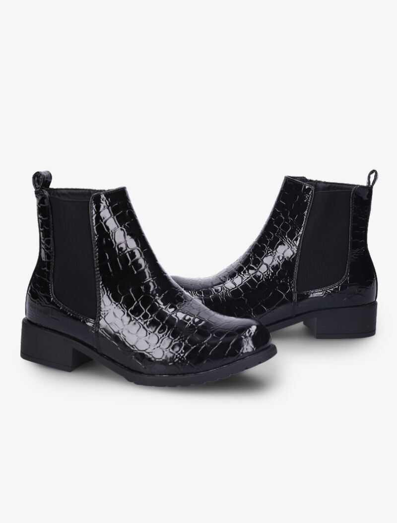 Bottines en simili vernies effet croco - Noir - 4