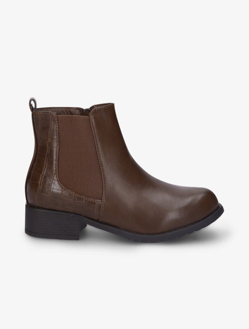 Bottines à contrefort effet croco - Camel - 2