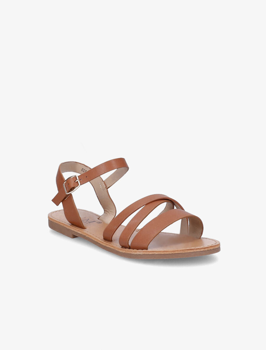 Nu-pieds entrelacés en simili - Camel - 3