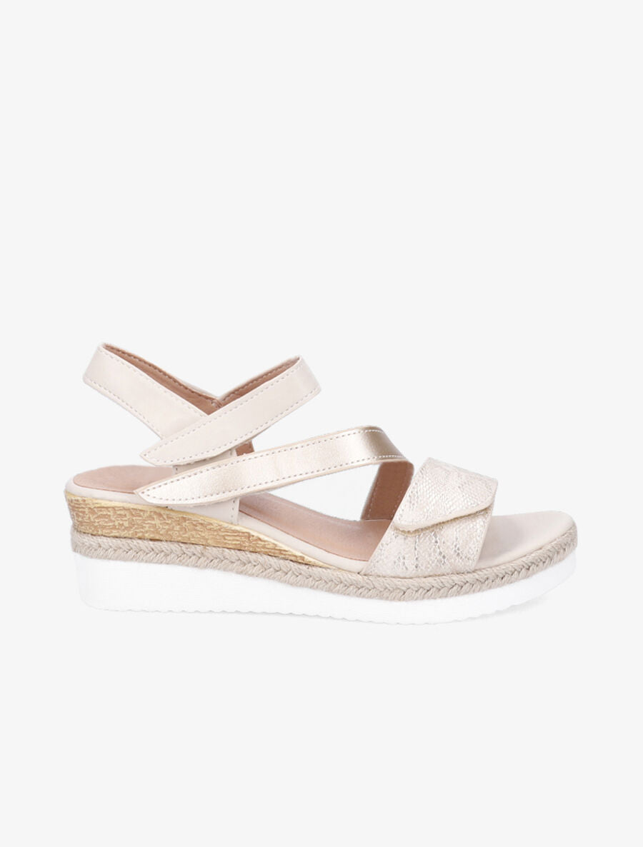 Sandales compensées à scratch - Beige - 4