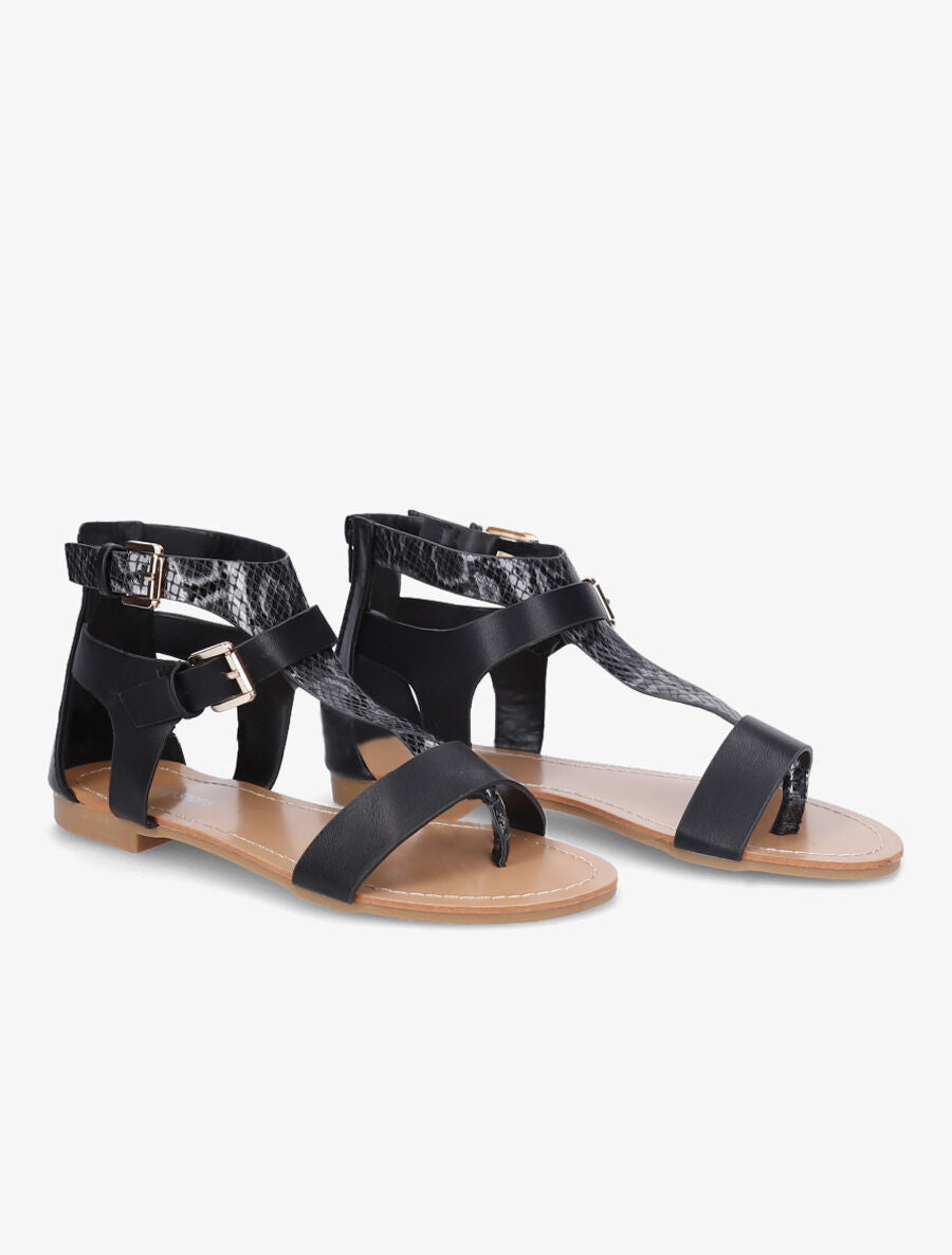 Nu-pieds en simili à bride effet python - Noir - 4