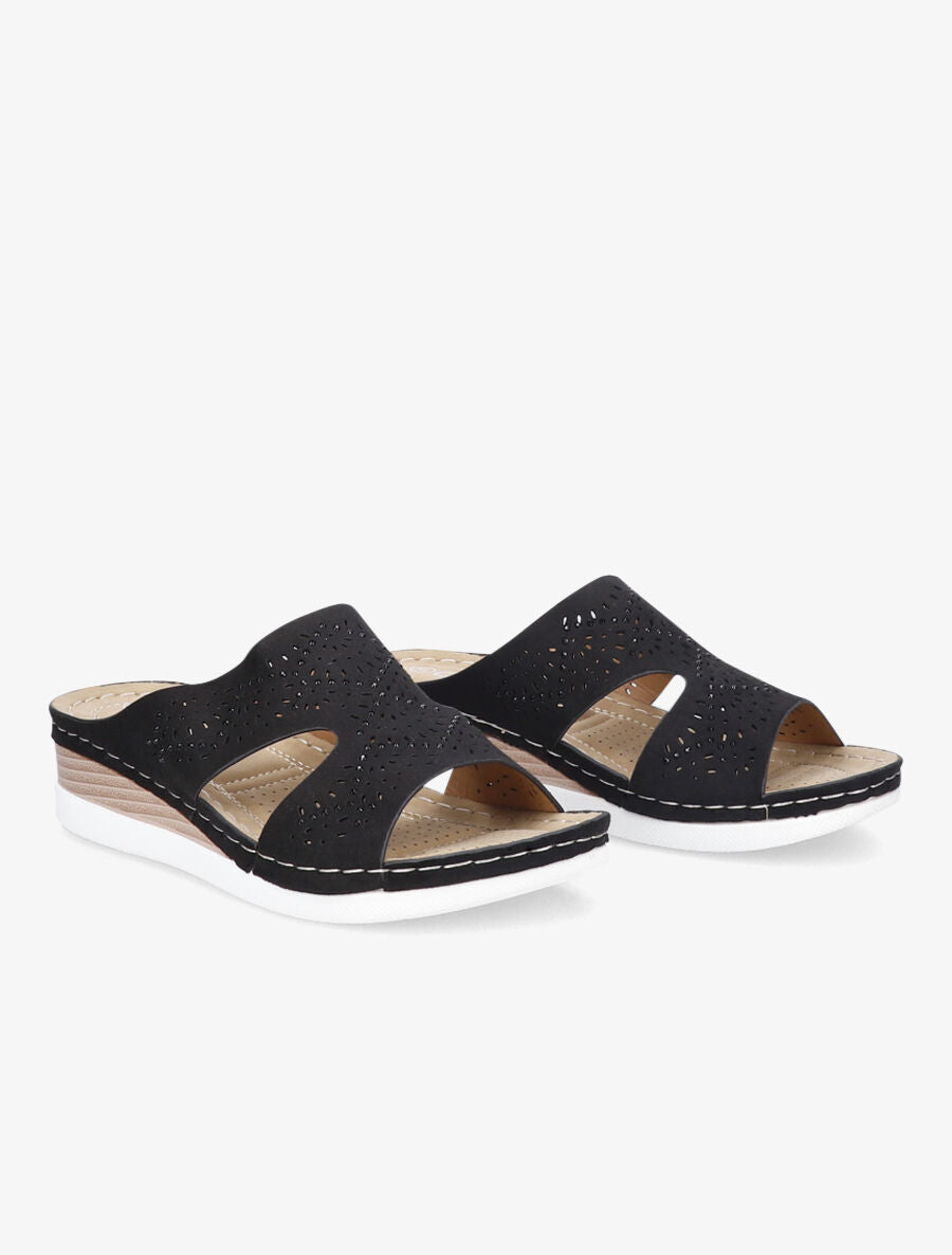 Mules à brides ajourées ornées de strass - Noir - 4