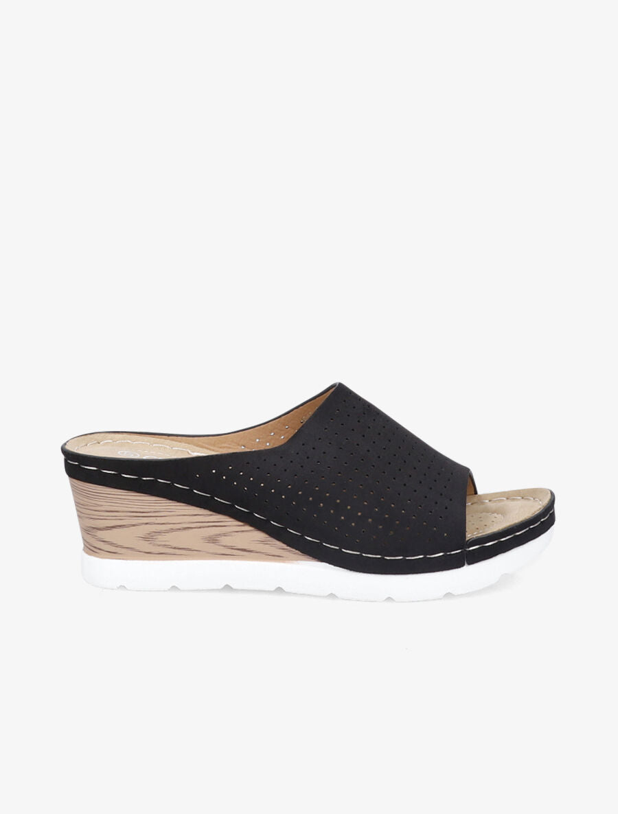 Mules en suédine à semelle effet bois - Noir - 1