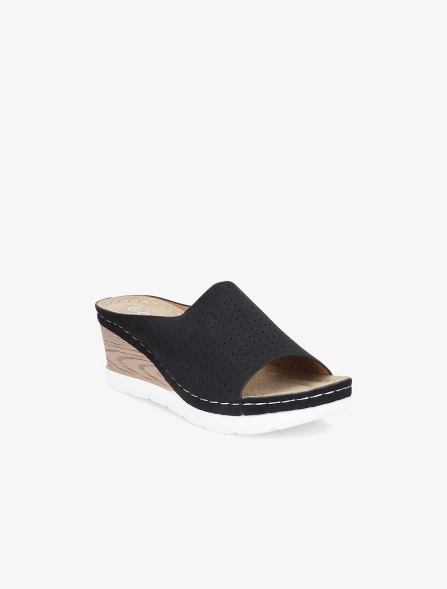 Mules en suédine à semelle effet bois - Noir - 2