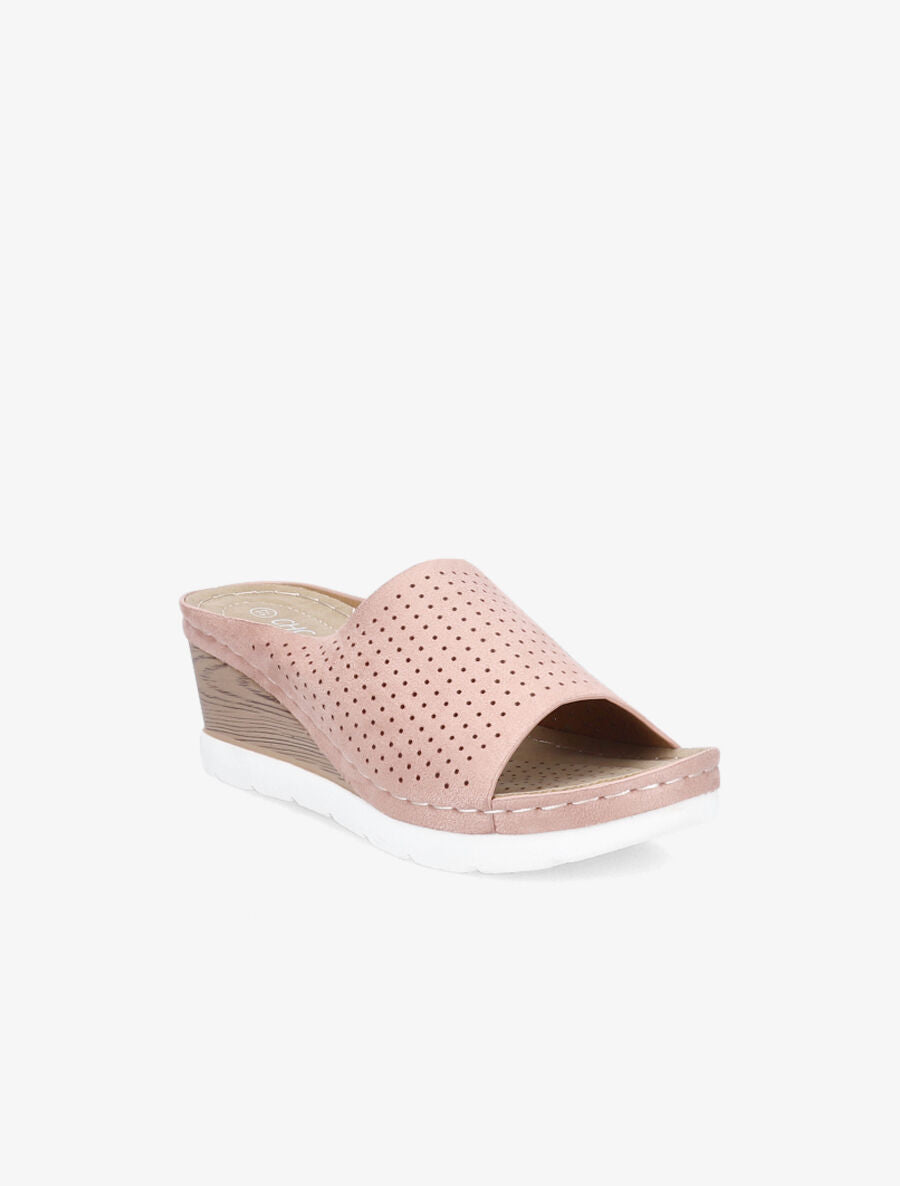 Mules en suédine à semelle effet bois - Rose - 2