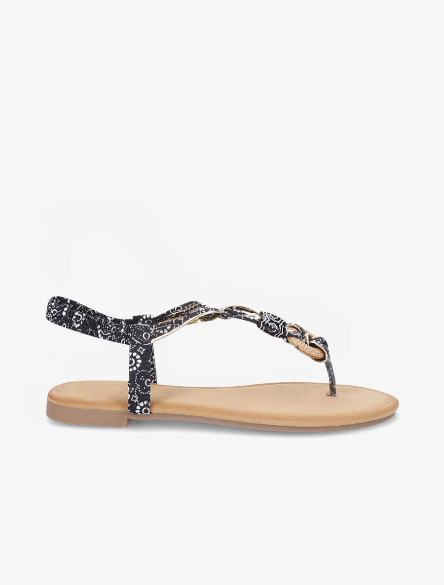 Nu-pieds imprimées à empiècements bois - Noir - 2