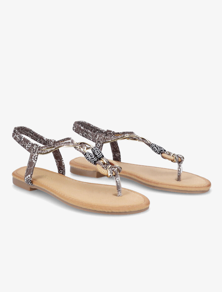 Nu-pieds imprimées à empiècements bois - Marron - 4