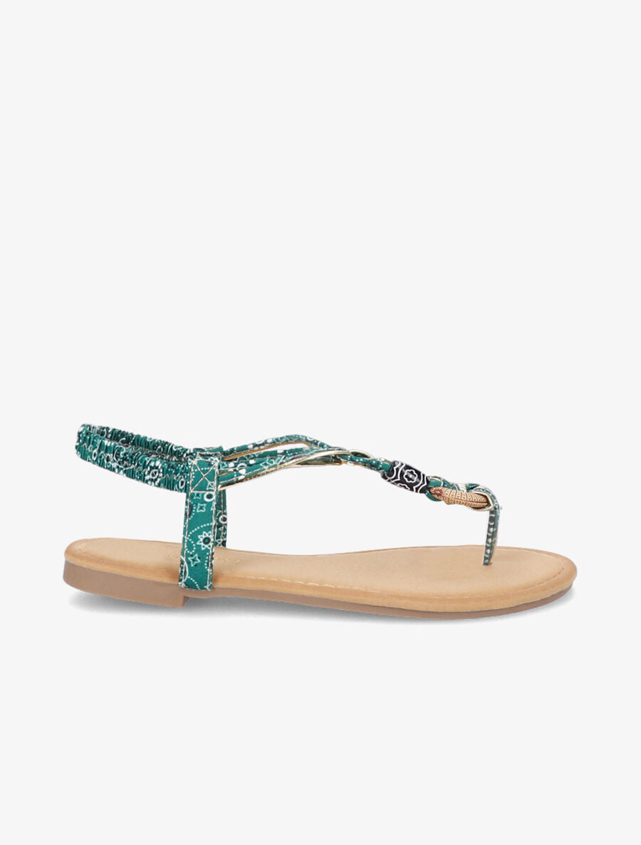 Nu-pieds imprimées à empiècements bois - Vert - 2