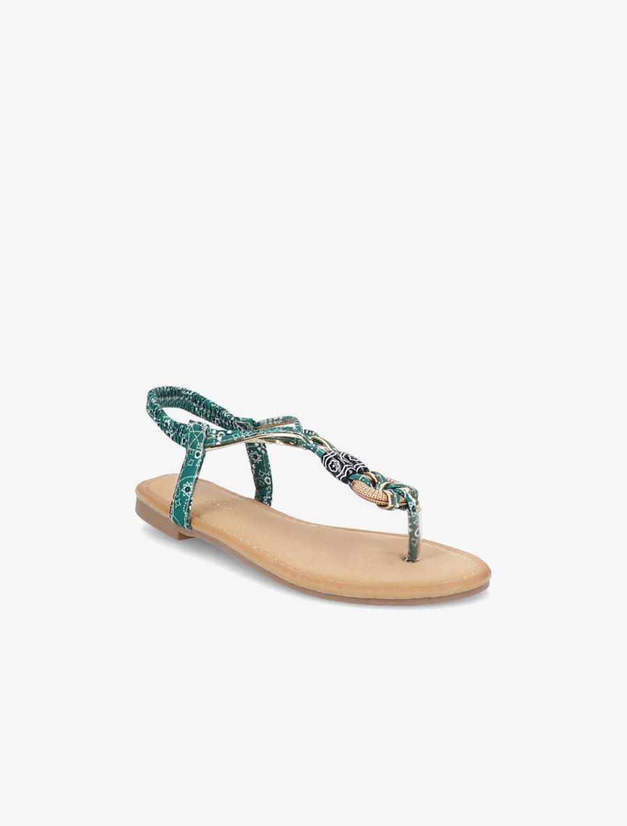 Nu-pieds imprimées à empiècements bois - Vert - 3