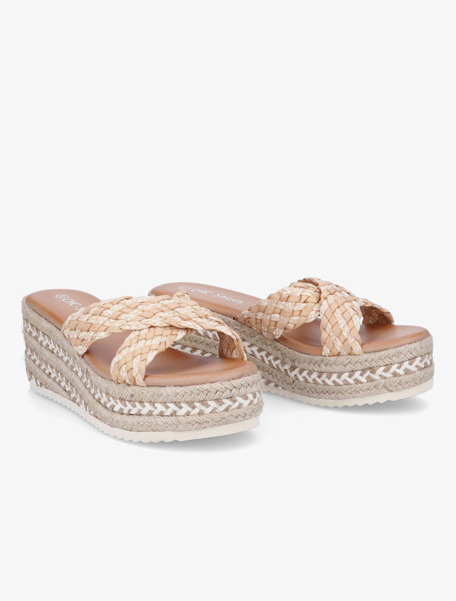 Mules compensées en raphia - Camel - 4