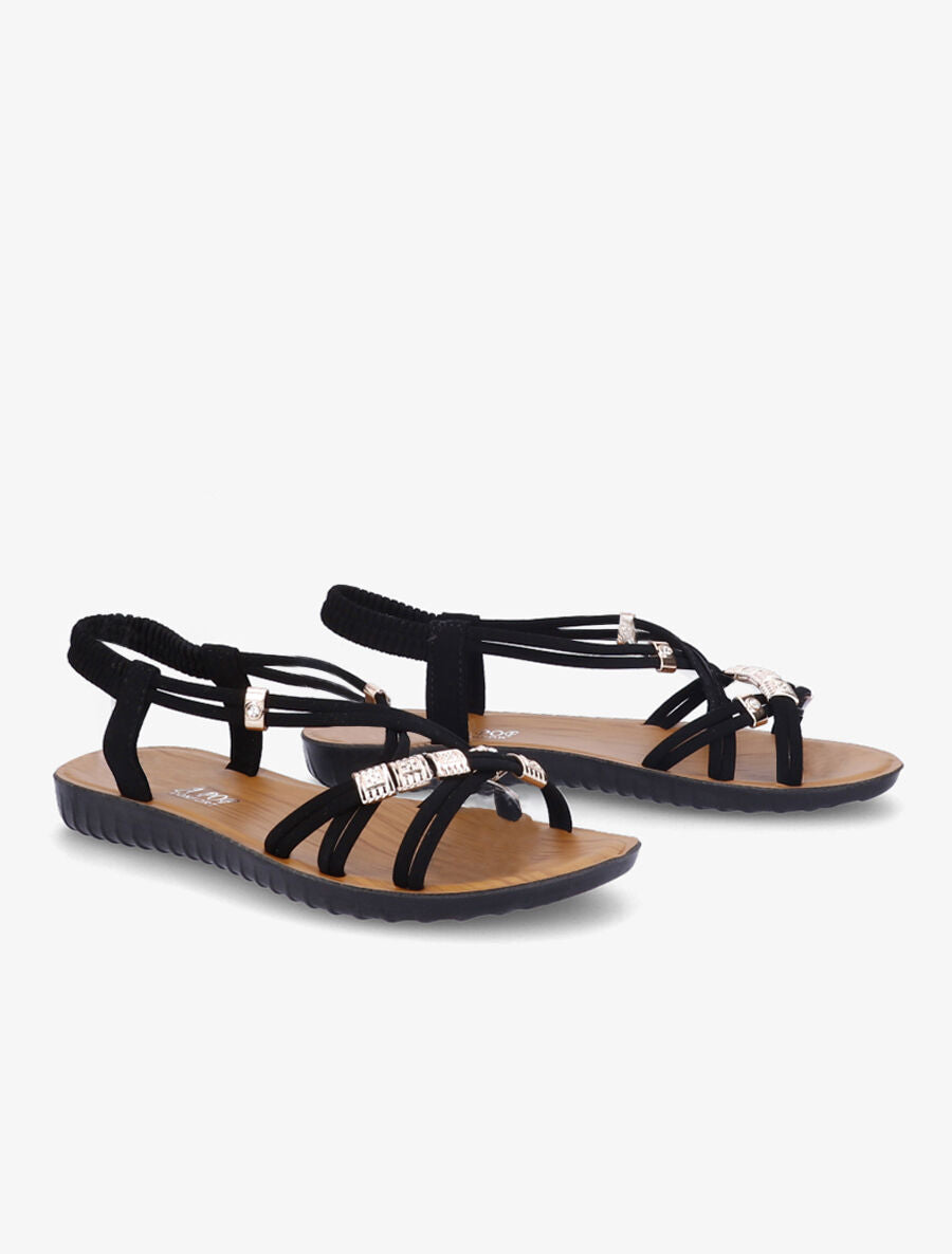 Nu-pieds à brides entrelacées ornées de bijoux et de strass - Noir - 5
