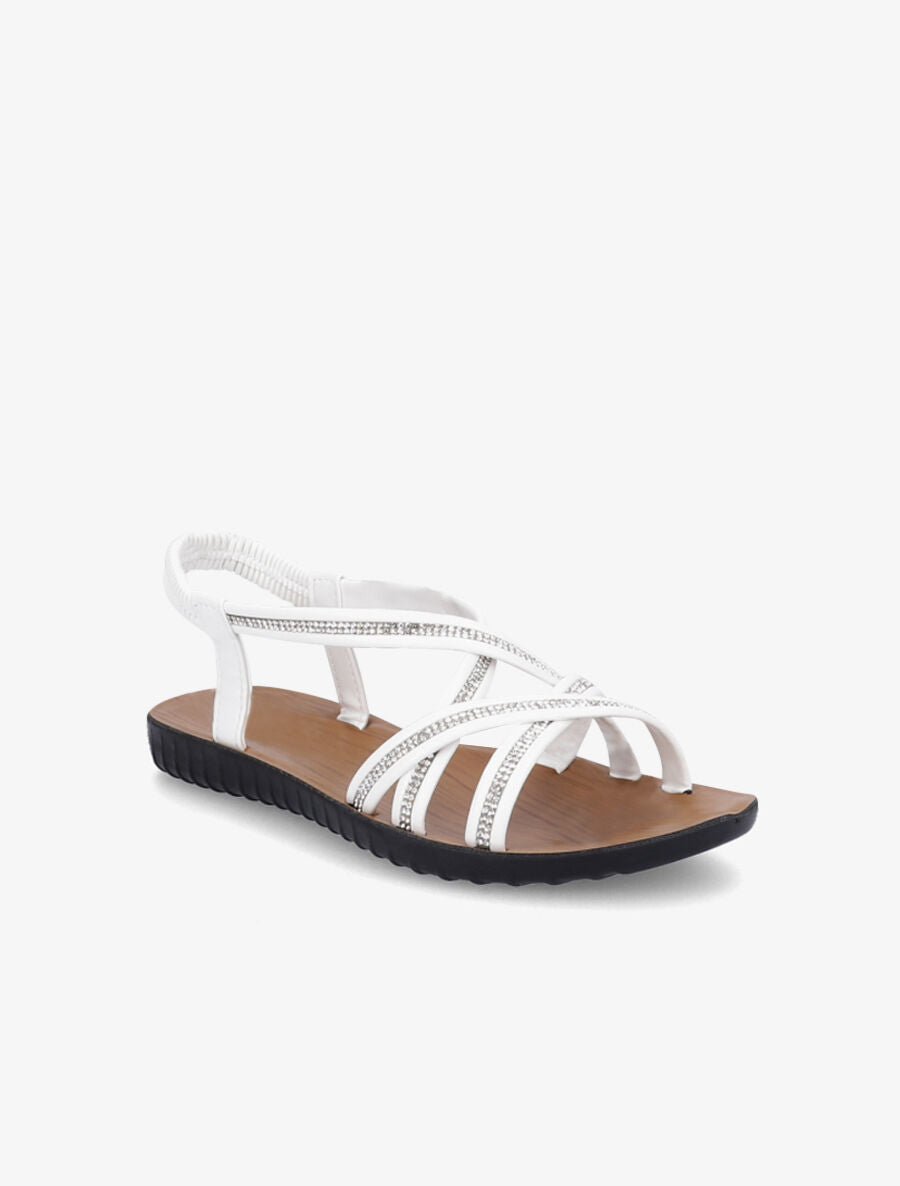 Nu-pieds à brides entrelacées ornées de strass - Blanc - 3