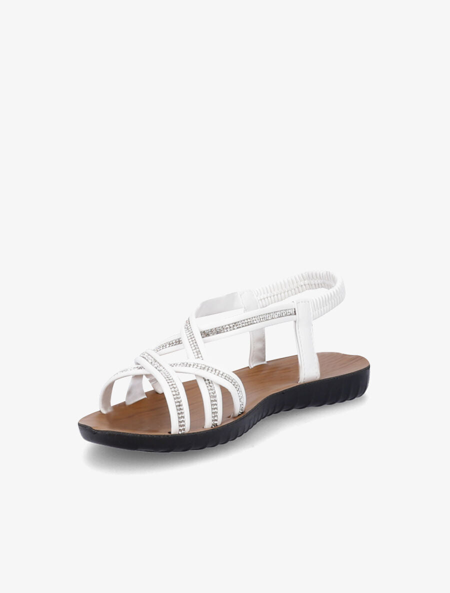 Nu-pieds à brides entrelacées ornées de strass - Blanc - 4