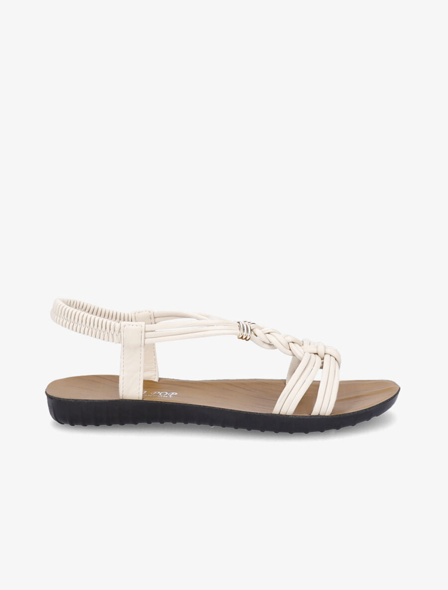 Nu-pieds à empiècement bijoux dorés - Beige - 2