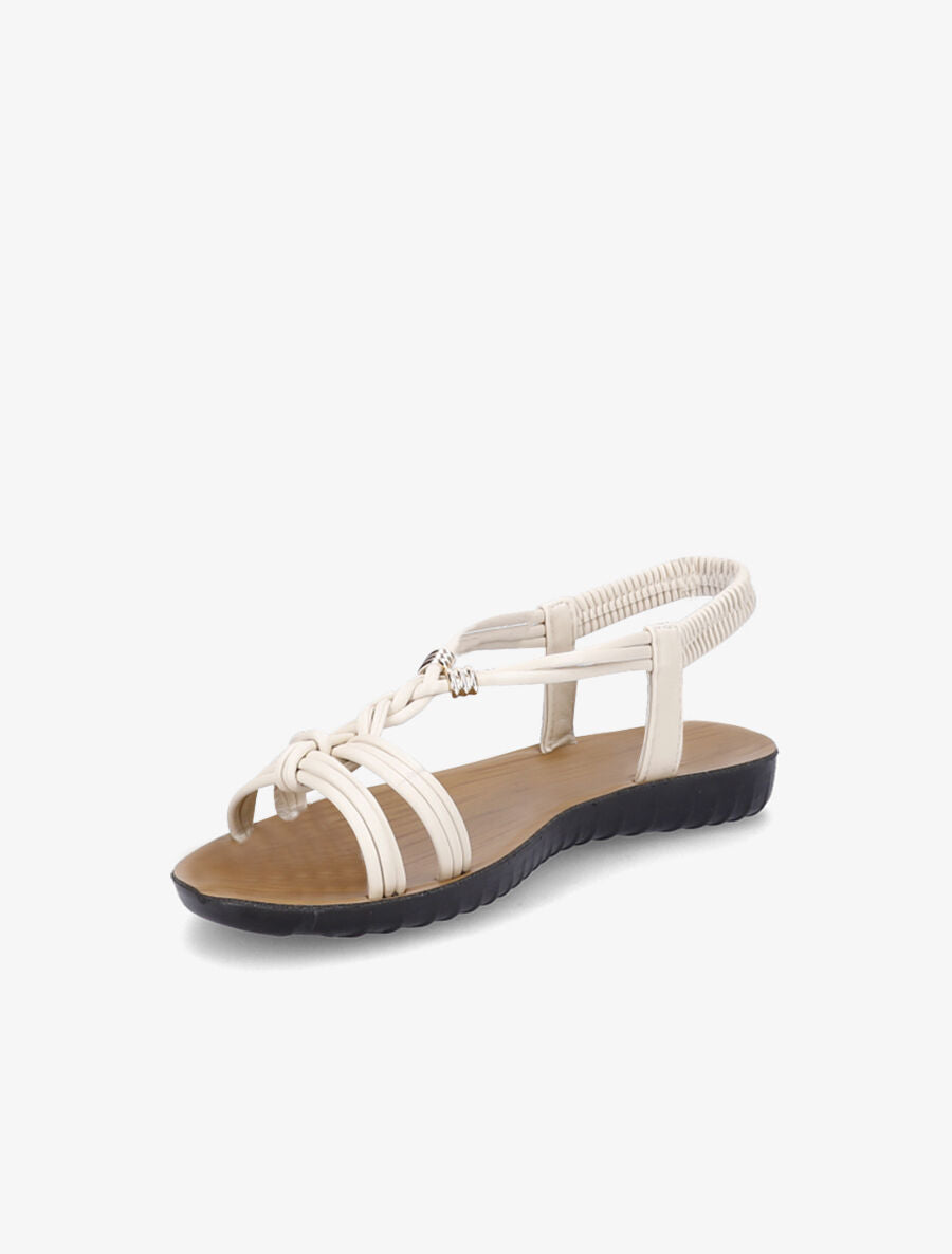 Nu-pieds à empiècement bijoux dorés - Beige - 4