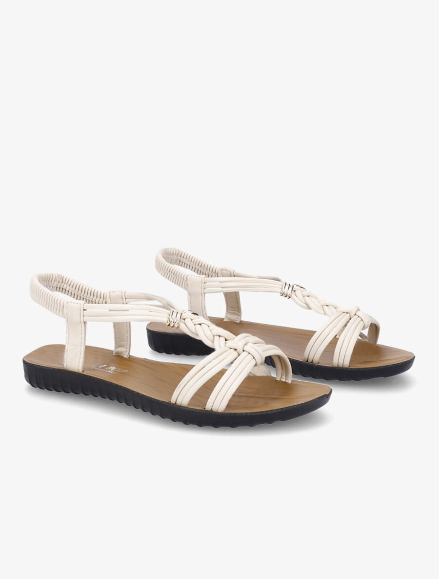 Nu-pieds à empiècement bijoux dorés - Beige - 5