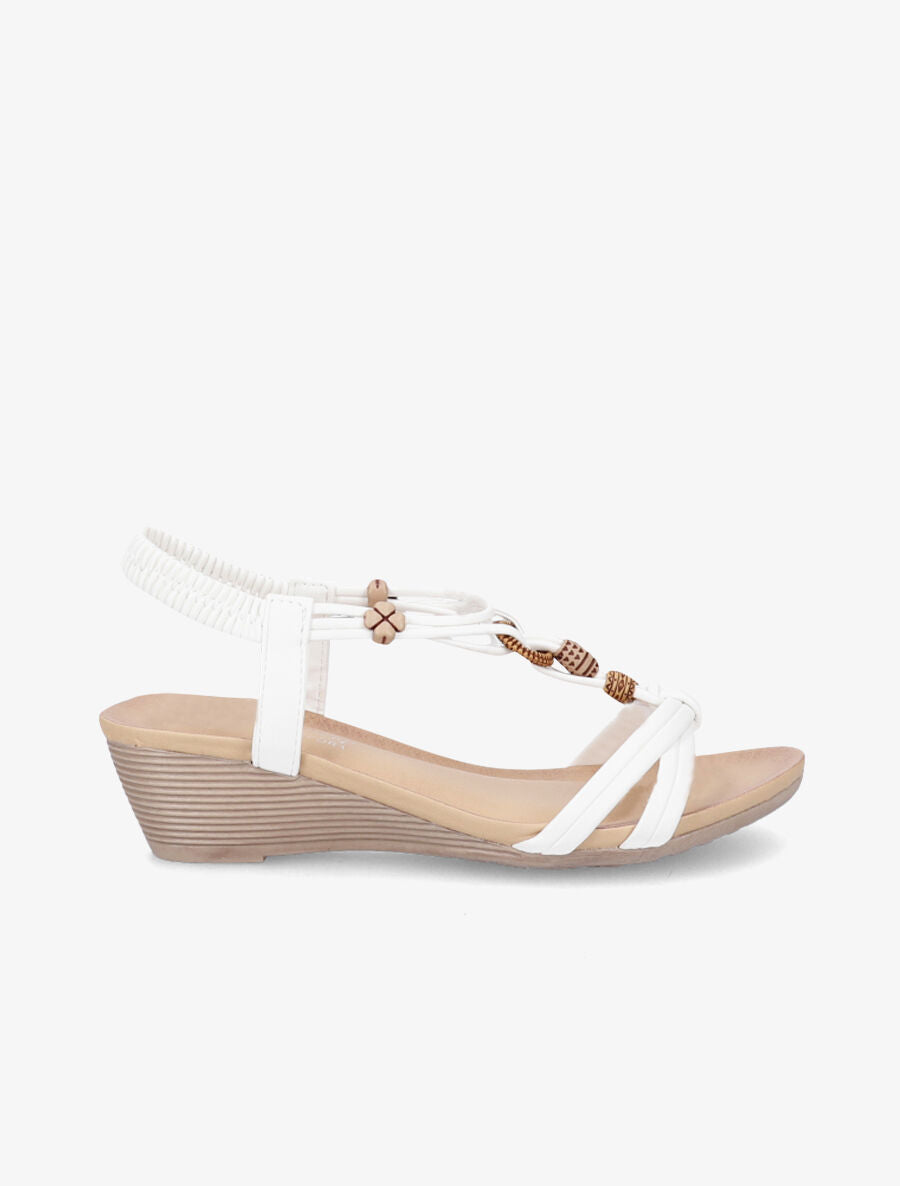 Sandales compensées à empiècement effet bois - Blanc - 1