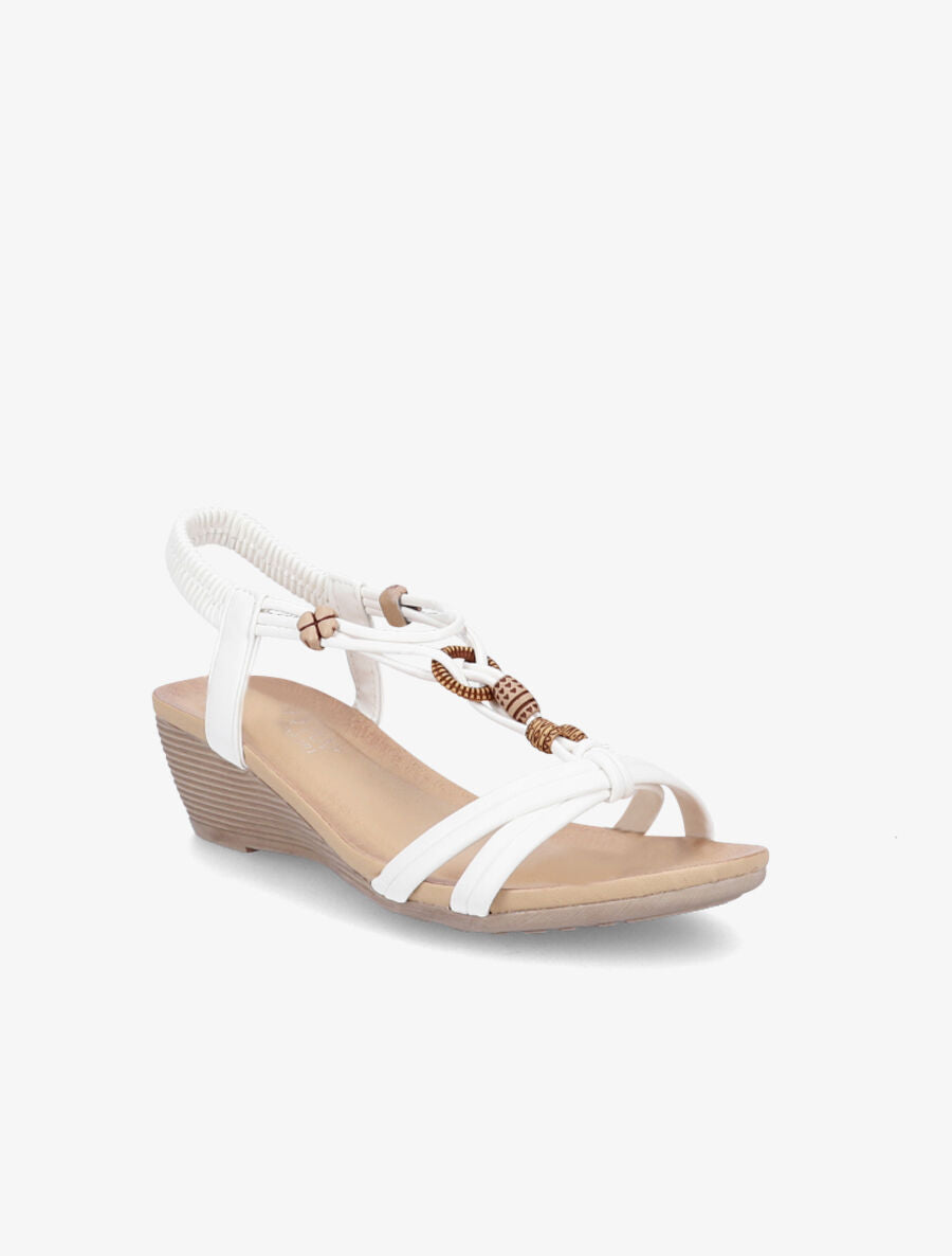 Sandales compensées à empiècement effet bois - Blanc - 2