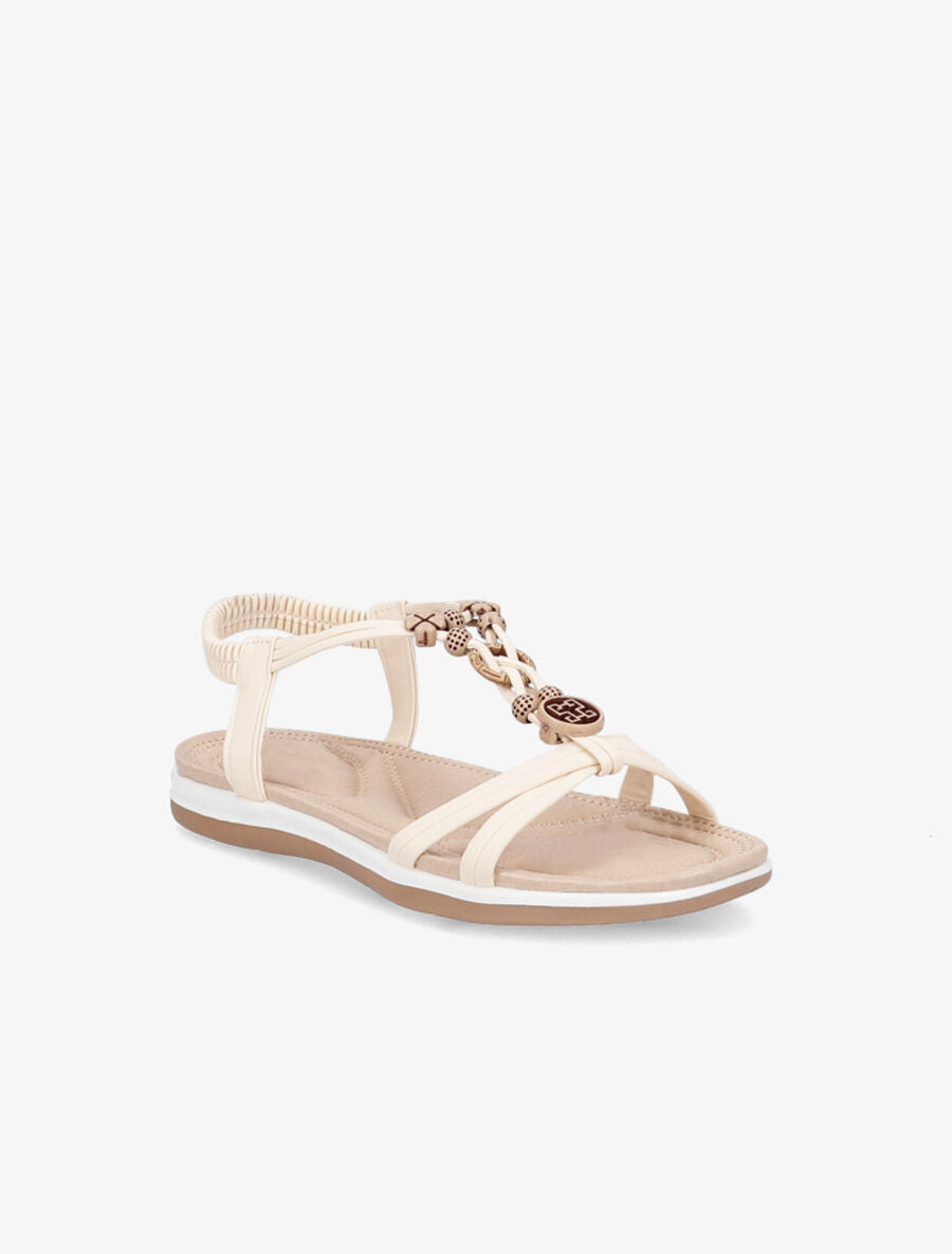 Nu-pieds à empiècements bijoux en bois - Beige - 3