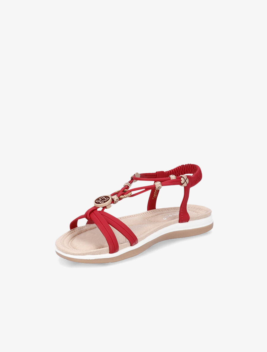 Nu-pieds à empiècements bijoux en bois - Rouge - 3