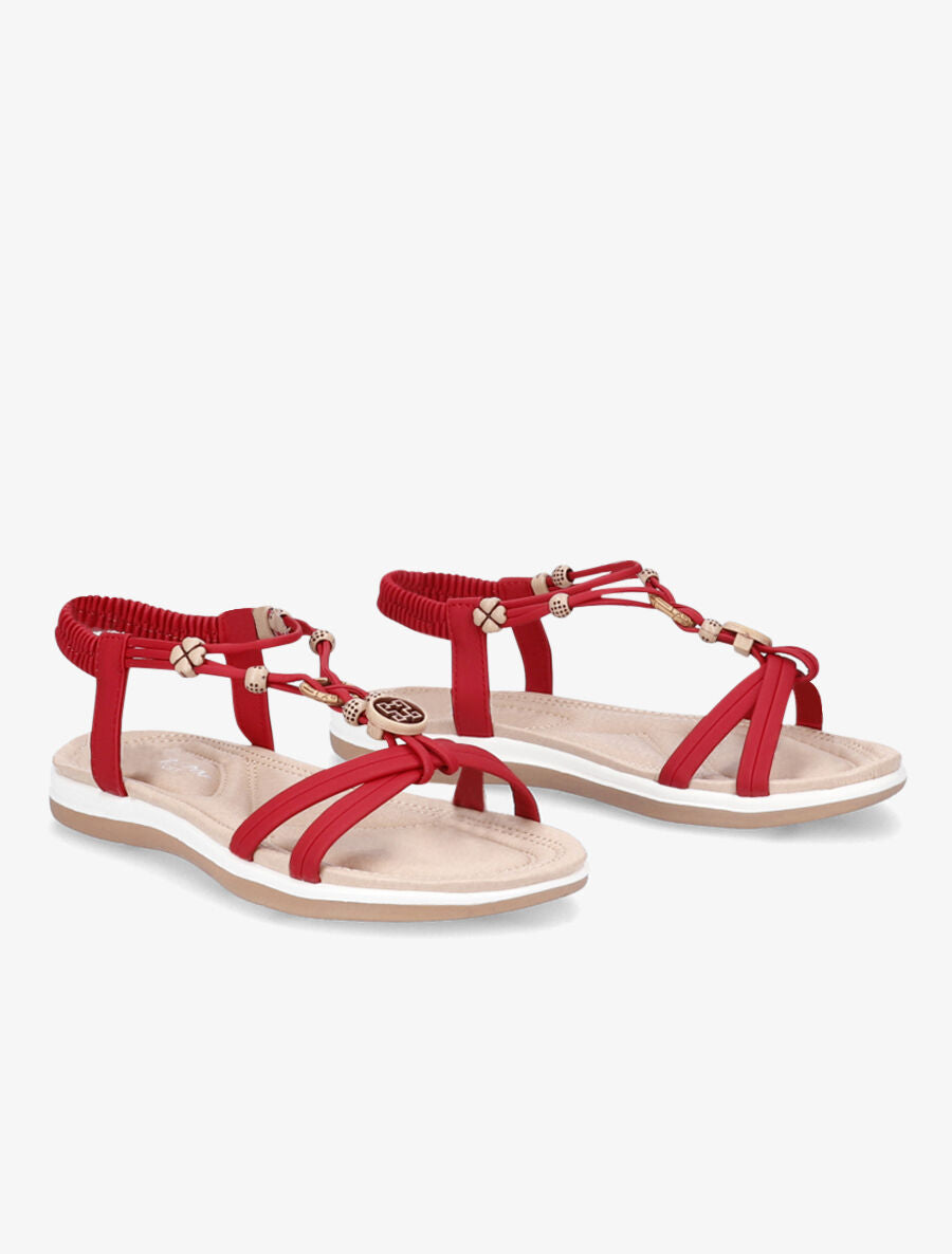 Nu-pieds à empiècements bijoux en bois - Rouge - 4