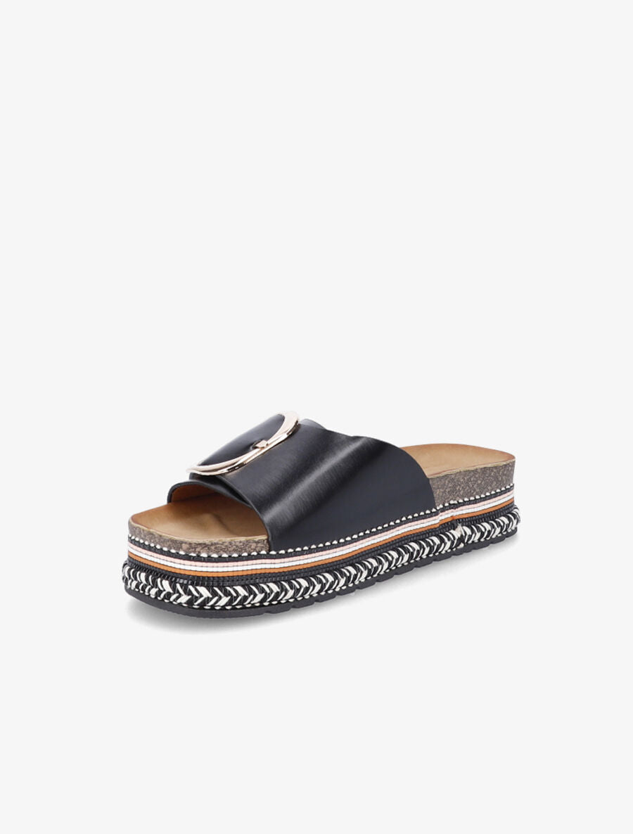 Claquettes à boucle et semelle stylisée - Noir - 3