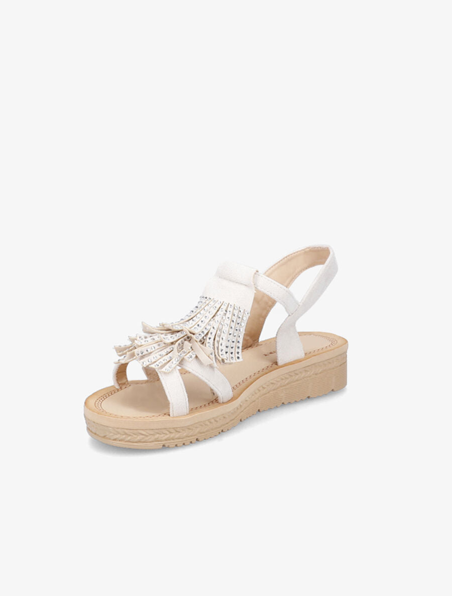 Nu-pieds en suédine à franges et strass - Beige - 3